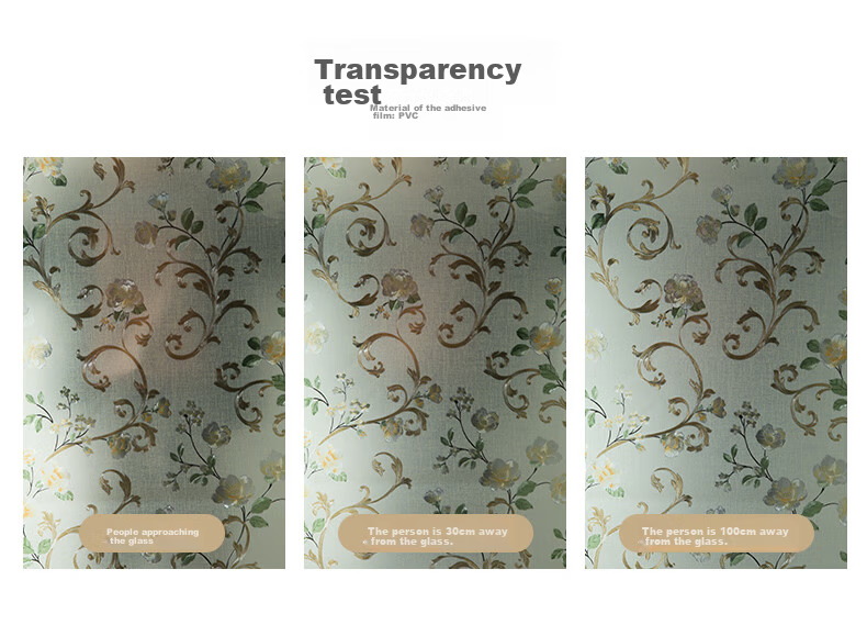 Qinghua Bathroom Privacy Film, Light-Transmitting But Opaque, Window Privacy Sticker, Colorful Peony Pattern, 90*200cm 5