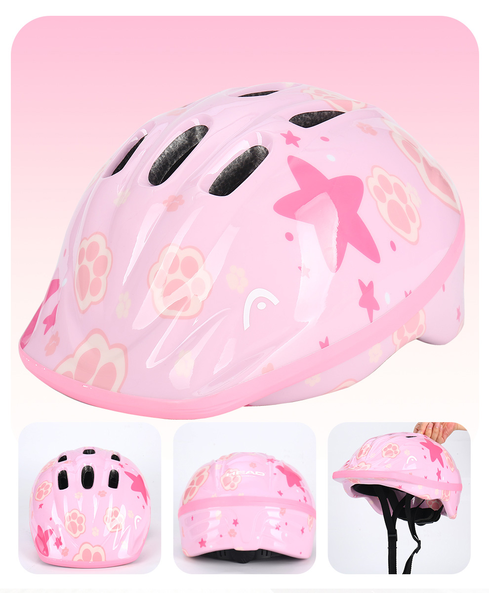 HEAD Adjustable Children's Helmet for Balance Bike, Roller Skating, Bicycle Riding, Skateboarding, Anti-Fall Cartoon Safety Helmet, Baby Pink M/L 19