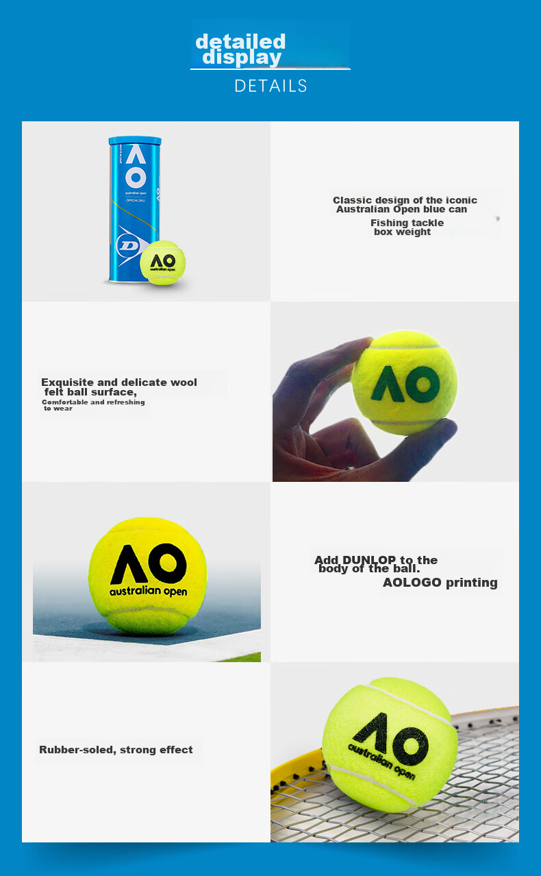 DUNLOP Official Ball for Australian Open AO Tennis Tournament And Training, Rubber Canister, Full Box of 24 Tubes, 601601 7