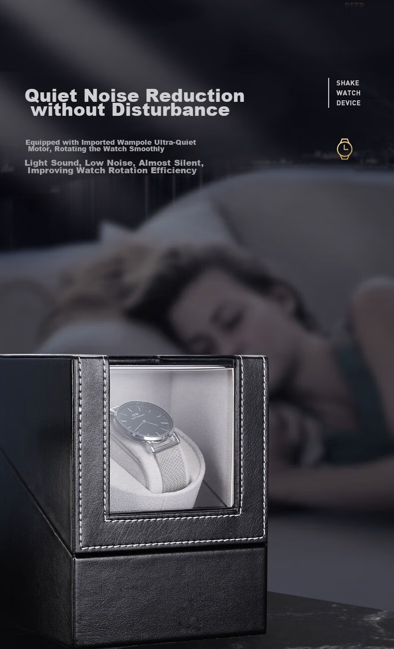 DUOJINJIANG Dual-Position Anti-Magnetic Silent Watch Winder, Leather Strap Interior Imported Core Watch, Moisture-Proof Storage Box, AI Intelligent Watch Care Device 5