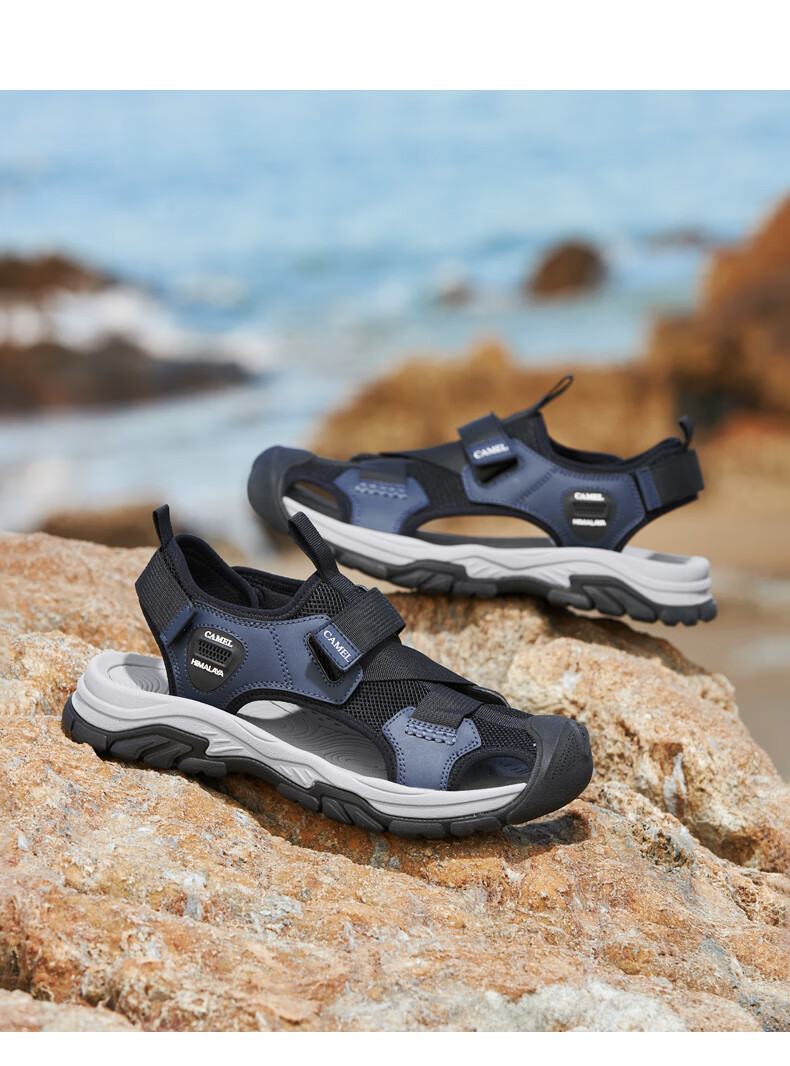 CAMEL Outdoor Casual Velcro Closed-Toe Perforated Beach Sports Sandals for Men G14M076677 Night Black Size 41 16