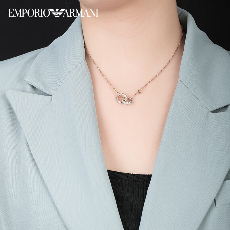 EMPORIO ARMANI Women's Necklace, Rose Gold Double-Ring Pendant, Birthday Gift for Girlfriend, EGS3004221