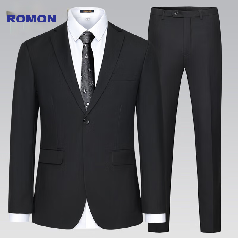 ROMON Men's Suit Set, All-Season Slim Fit Professional Formal Wear, Business Attire, Groom's Wedding Outfit, Menswear