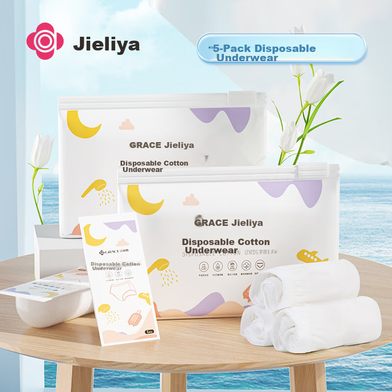 Grace Disposable Underwear for Women, Travel Pure Cotton Maternity Postpartum Outdoor Washless Panties Adult White 5-Pack - L