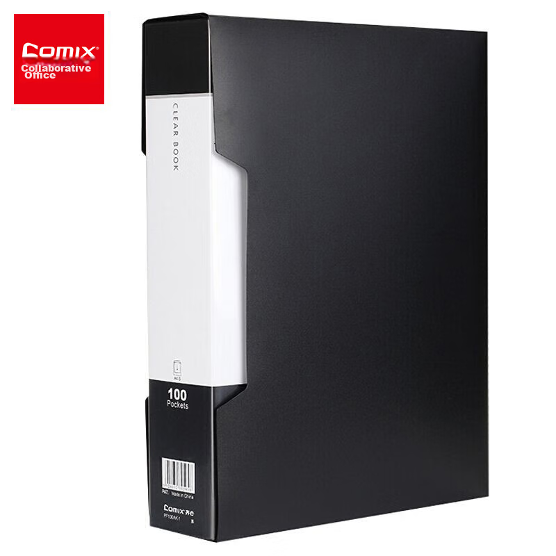 COMIX A4/100-Page Document Folder with Cover, Loose-Leaf Organizer, File Holder with Pockets, Student Exam Paper Subject Storage Bag, Black PF100AK-1