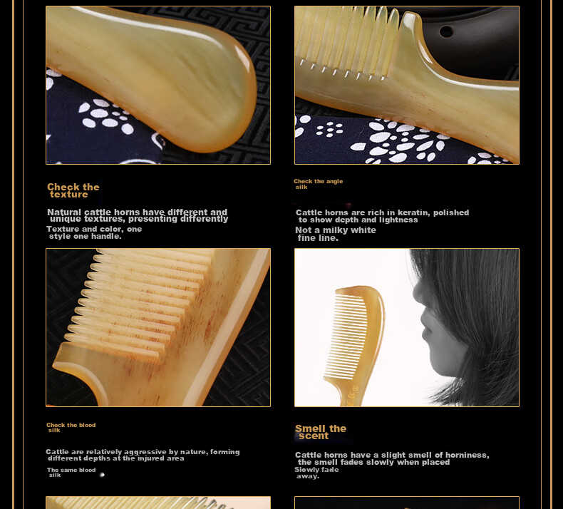 JEPPE Natural Ox Horn Comb, Detangling Comb, Hair Brush, Anti-Static Styling Comb, Gentle on Hair, Birthday Gift for Girlfriend 29