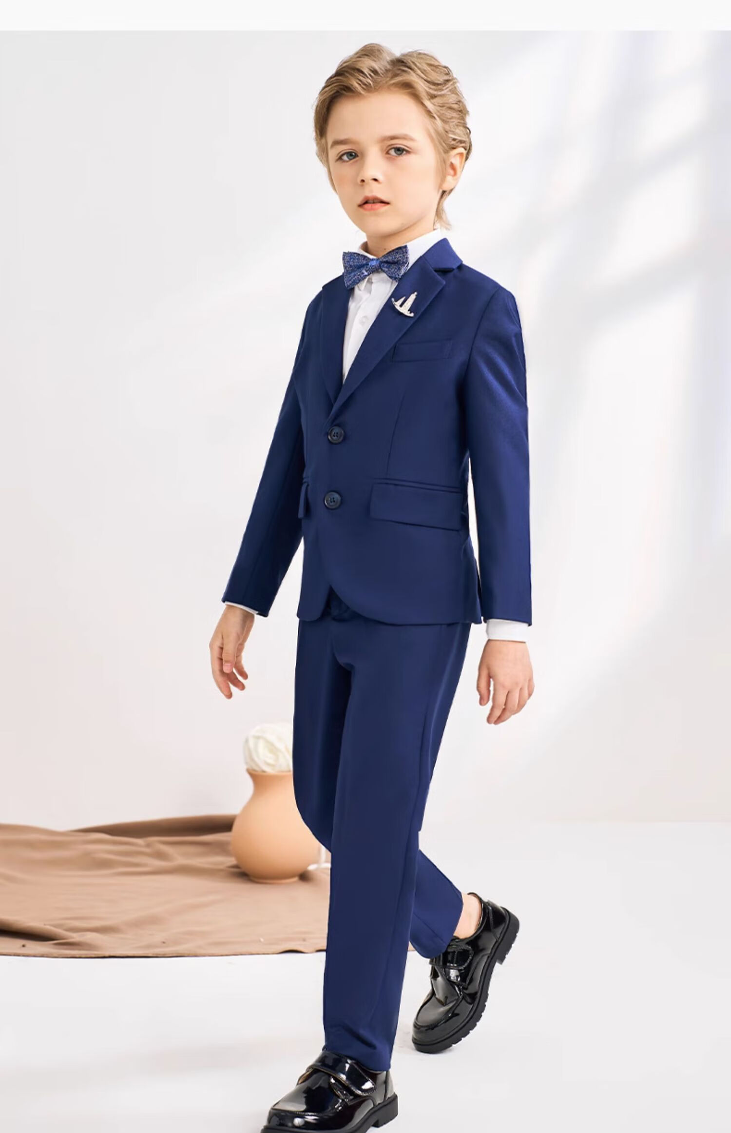 Luomeng Children's Suit Set, Stylish Boy's Flower Boy Host Formal Wear, Boy's Piano Performance Outfit, Navy Blue, Size 170 22