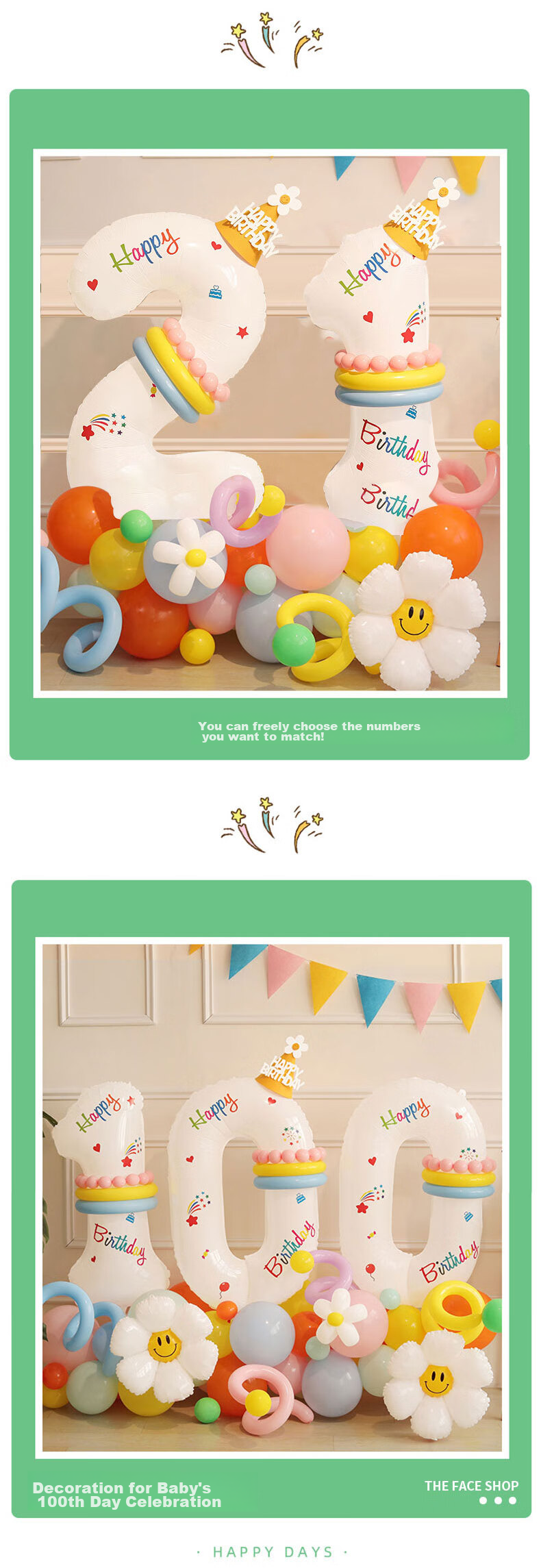 Shiluode Birthday Baby First Birthday 123 Number Balloon Stand Children's Cartoon Ins Party Scene Set, Number 5 5