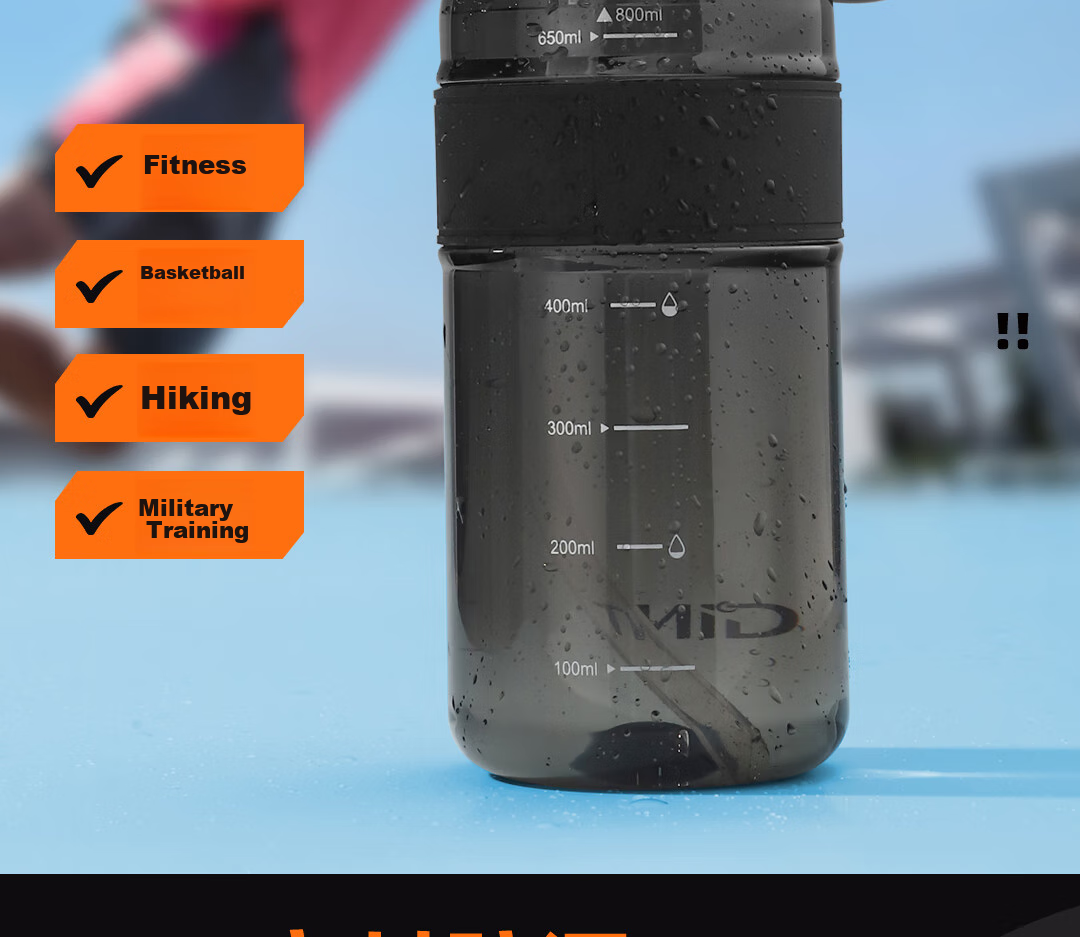 GiNT Sports Water Bottle, Large Capacity, Summer Student Use, Heat-Resistant Tritan Material, Portable, with Straw, Plastic Cup for Me 9