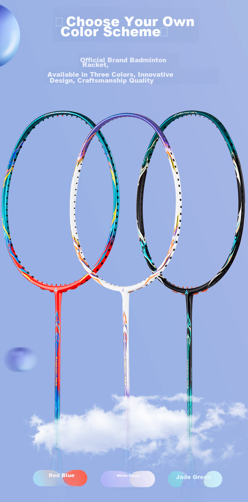 Kawasaki Badminton Racket, Full Carbon Single Racket, Ultra-Light Professional Durable Type PASSION P25, White And Purple (Pre-Strung) 7