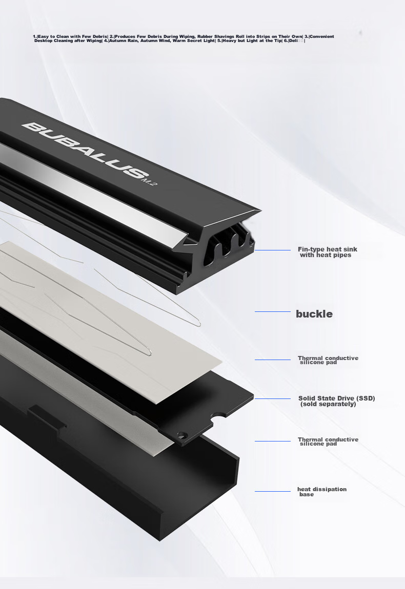 BUBALUS M20 M.2 2280 SSD Heatsink, Aluminum Alloy Heat Spreader, High-Efficiency Heat Dissipation with Airflow Desig 5