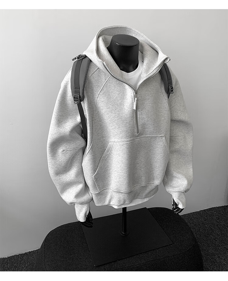 Dingfengbaoluo American Heavyweight Hoodie Men Autumn Loose Casual Half-Zip Pullover Jacket XD61 Black L 2
