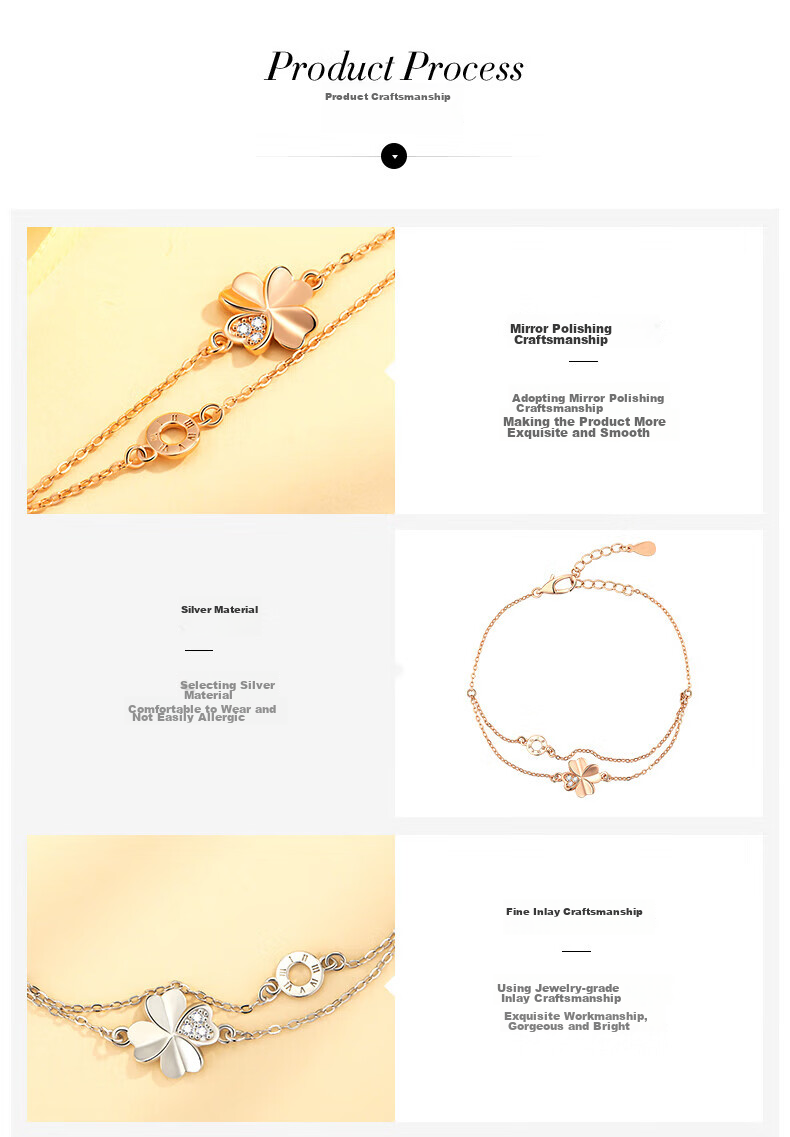 Grace Girl Four-Leaf Clover Bracelet for Women with Rose Gold Beads Jewelry, Practical Anniversary Birthday Gift for Girlfriend Or Wife 3