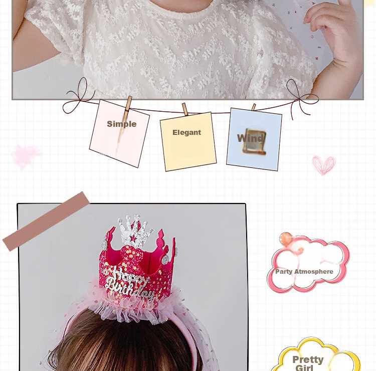 Ounizi Birthday Hat, Crown Headband, Birthday Scene Decoration, Girl's Birthday Props, Atmosphere Party Decorations, Happy Birthday 6