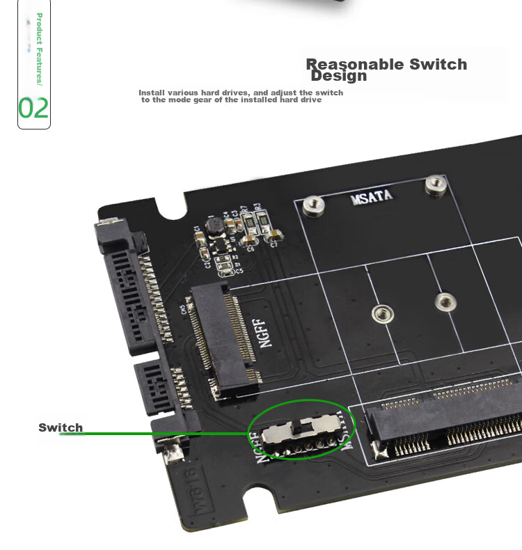 LinkStone M.2 NGFF/mSATA to SATA Hard Drive Adapter Board, Laptop Internal 2.5-Inch SATA SSD Hard Drive Enclosure Expansion Card E620 10