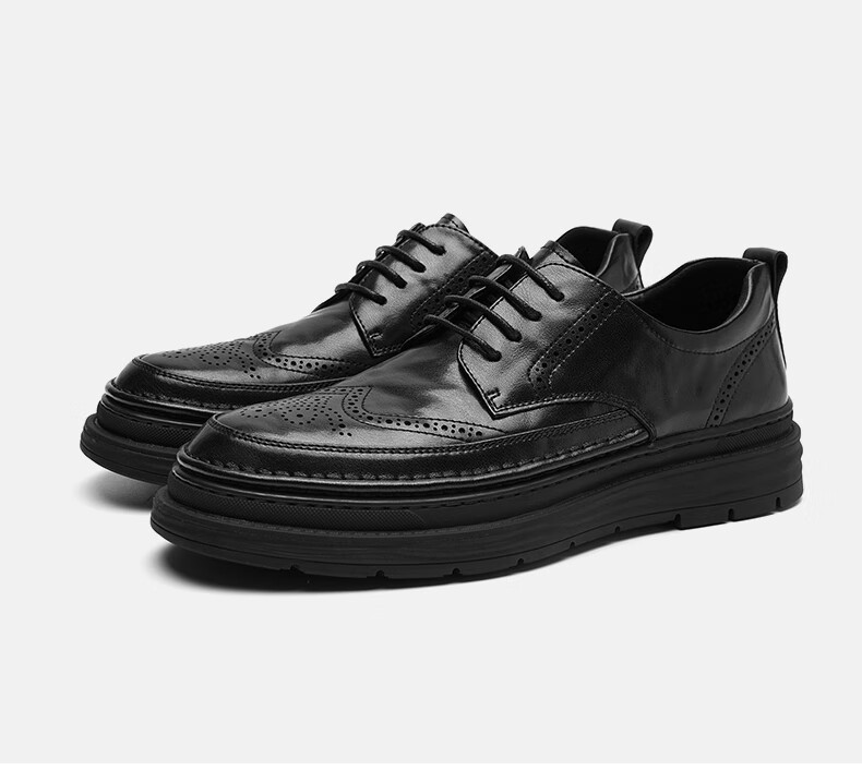 HLA Men's Business Casual Soft Sole Height Increasing Brogue Leather Shoes HAAPXM1DAV061 Black Size 38 24