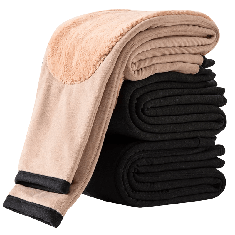 LangSha Men's Thickened Fleece Lined Camel Hair Thermal Pants with Knee Pads for Middle-aged and Elderly, Extra Thick Outerwear Pants Northeast Style