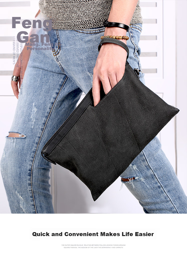 Pabojoe Men's Clutch, Top-Grain Leather Handbag, Fashionable Clasp Bag, Black Wristlet, Birthday Gift for Boyfriend 6