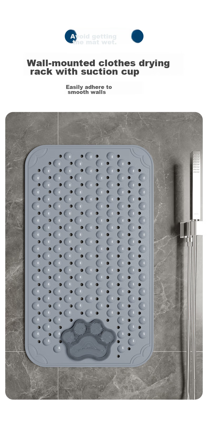 ZHUJUN TPE Bathroom Shower Non-Slip Mat, Multifunctional Massage Foot Pad, Bathroom Shower Anti-Fall Mat, Gray, 41*73 7