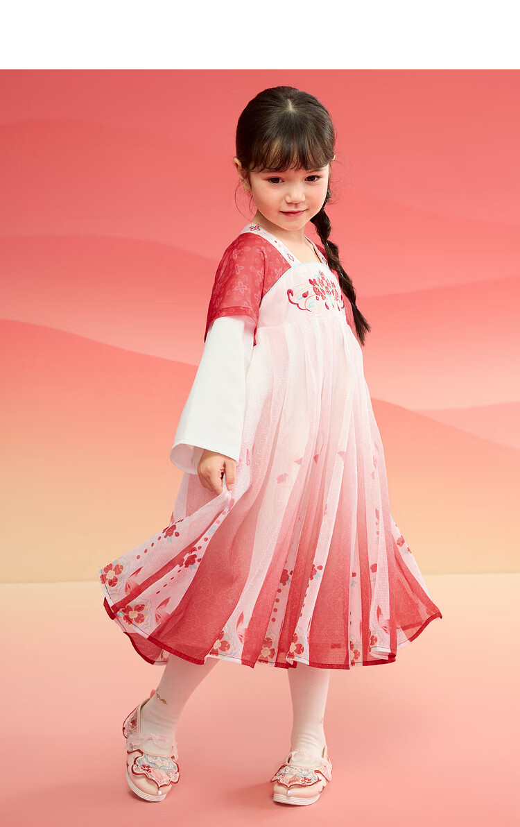BALABALA Girls' Hanfu Dress, Children's Ruqun, Spring And Autumn Wear, Red Baby Chinese-Style Dress, New Chinese-Style Exquisite Sweet Dress 20