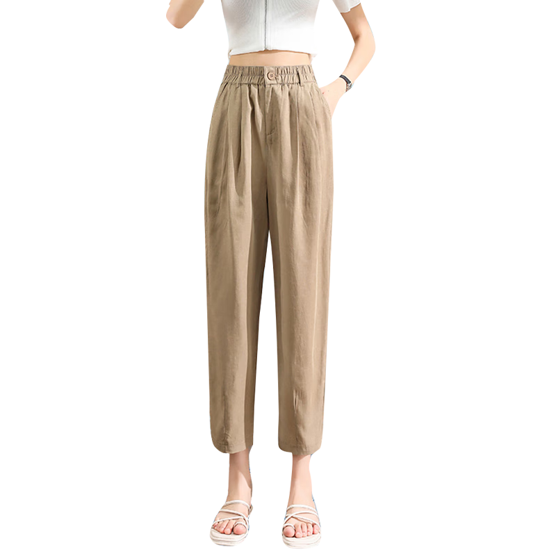 JOYNCLEON Maternity Pants Spring and Autumn Wear Imitation Cotton Linen Thin Maternity Trousers Casual Maternity Long Pants Khaki XL jyk19882
