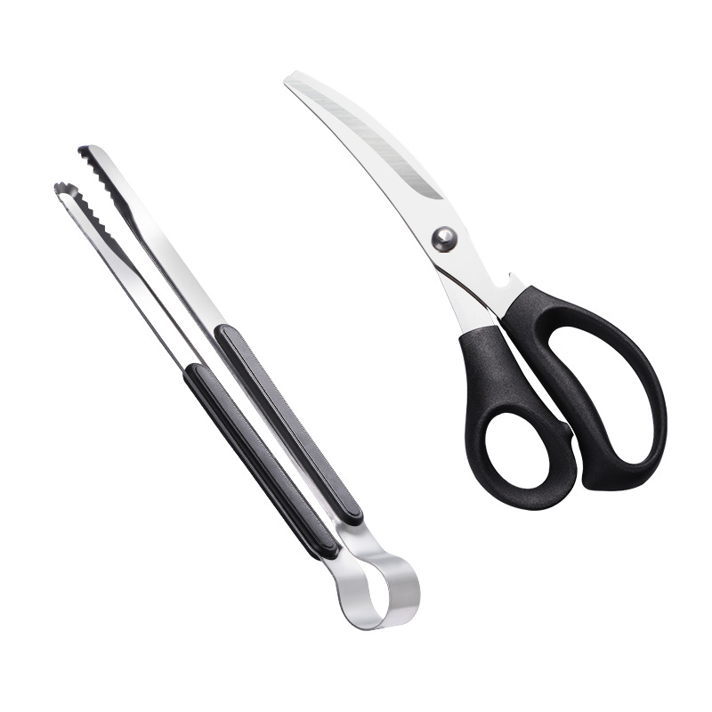 BJ Stainless Steel Tongs Food Tongs Kitchen Steak Tongs Barbecue Tongs Scissors Barbecue Tool Set Two-Piece Set