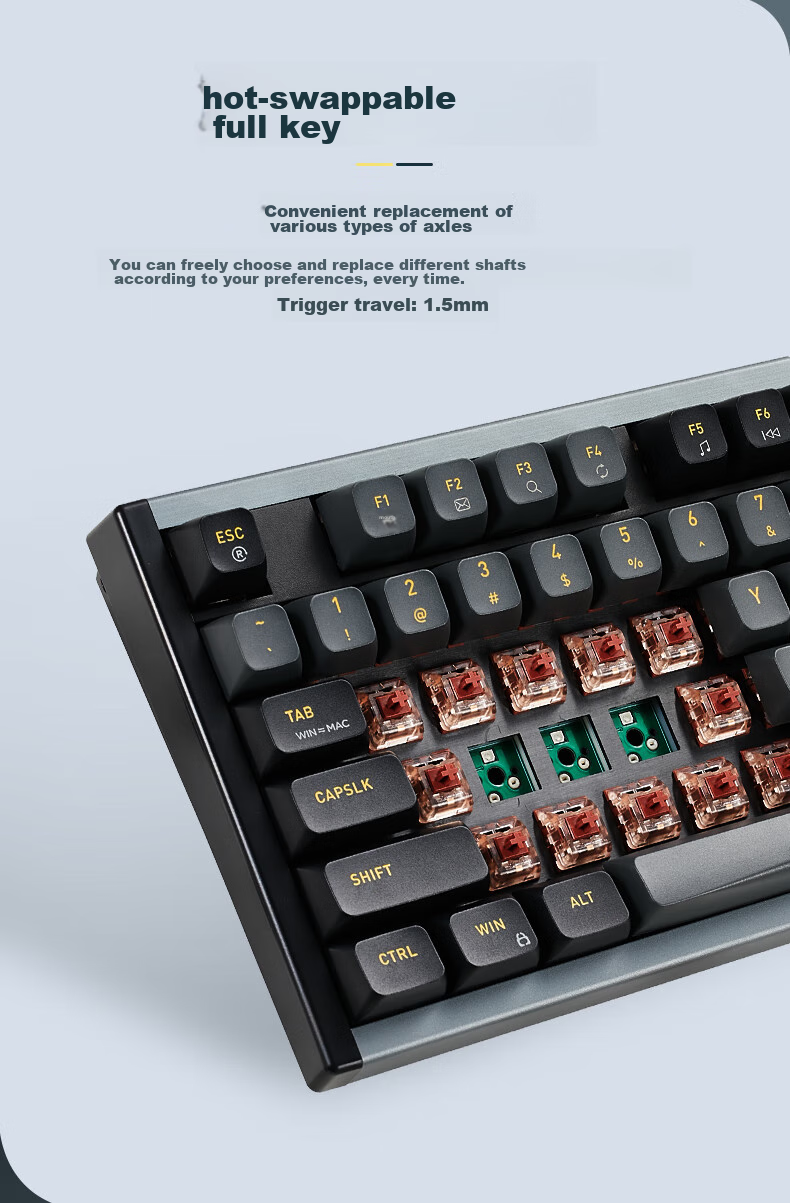 Hyeku I3 87-Key Wired Customizable Keyboard Gaming Hot-Swappable Aluminum Alloy Frame PBT Keycaps RGB Detachable Cable Night Black Kailh Danxia Fast Switch 7