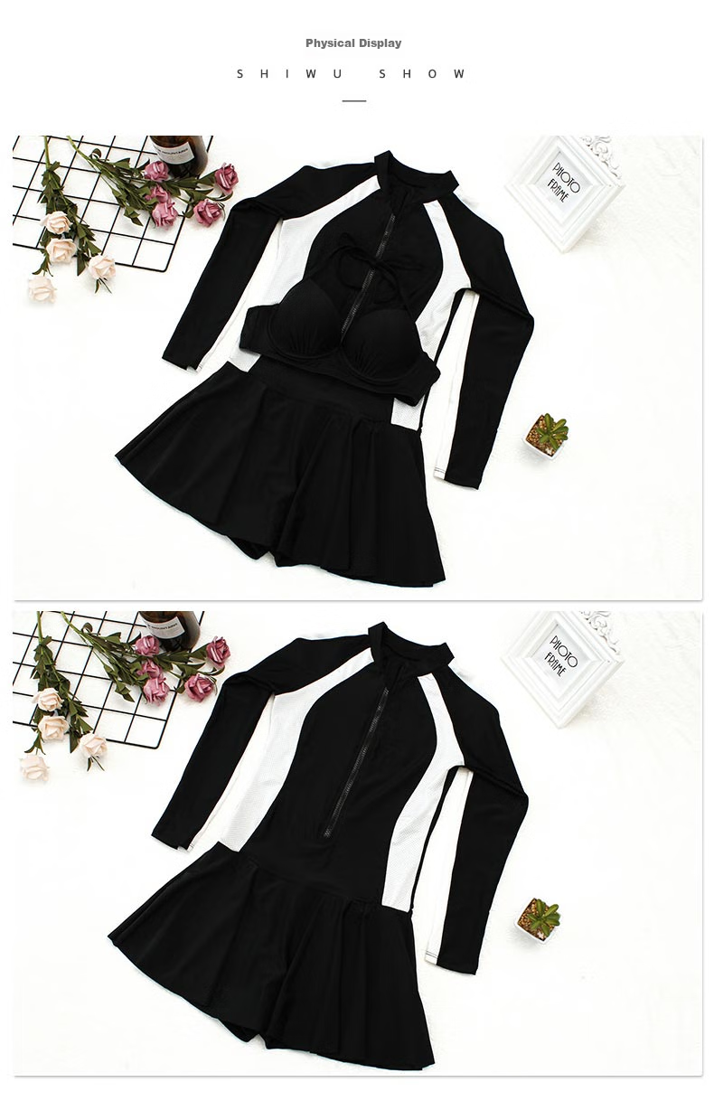 DK Swimsuit for Women, Small Chest, Sexy Push-Up, Korean Style, Conservative, Tummy Control, Slimming One-Piece Swimwear for Hot Springs, Black, XXL 13