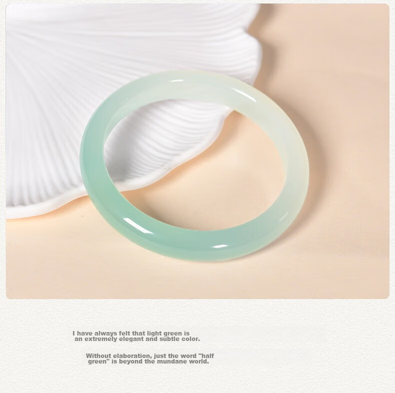 Jingying [Premium Grade] Jade Bangle for Women, Ice Jade Chalcedony Green Semi-Mountain And Semi-Water Agate Bracelet, Birthday Gift for Wife 2