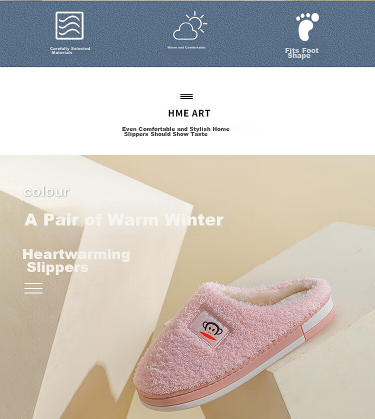Paul Frank Cotton Slippers for Men, Couples' Fashionable Simple Thick-Soled Home Warm Winter Slippers PF6661 2