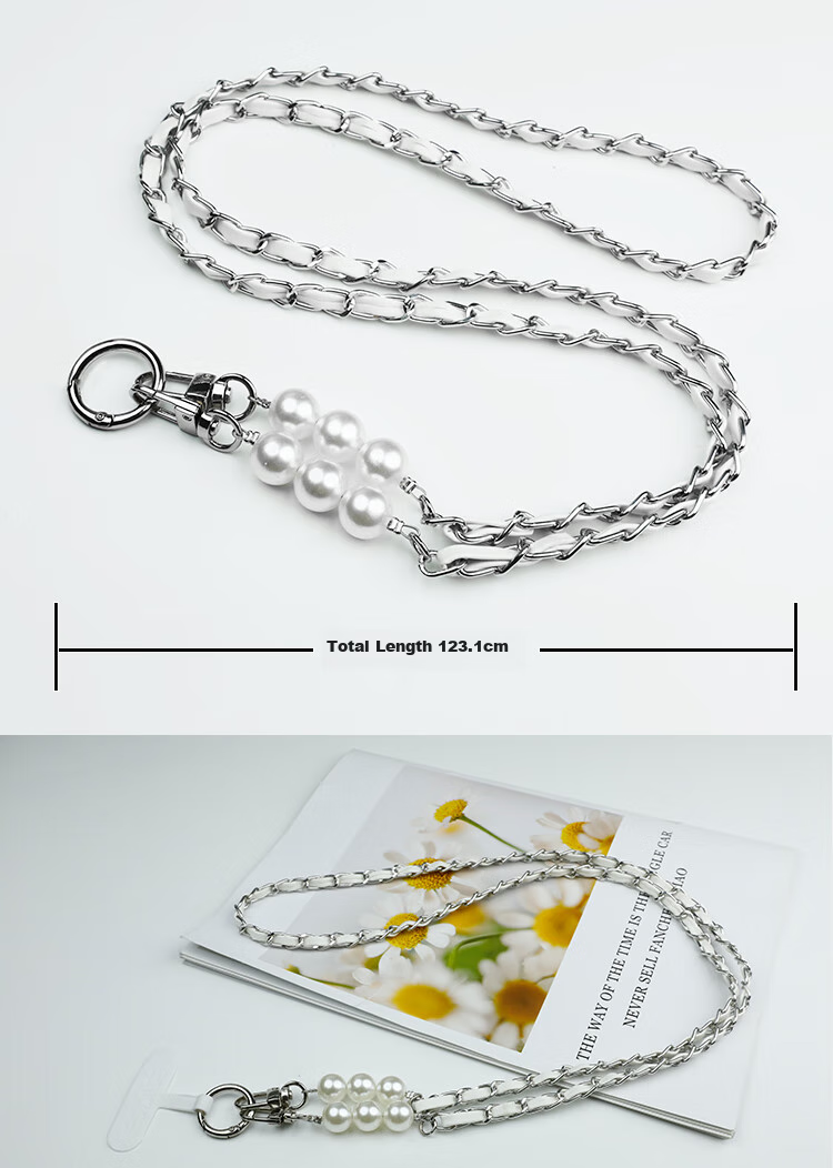 ESCASE Phone Lanyard Crossbody Strap Neck Strap Anti-Loss Phone Case Long Chain High Fashion Pearl Necklace Dopamine Summer Colorful Silver White 8