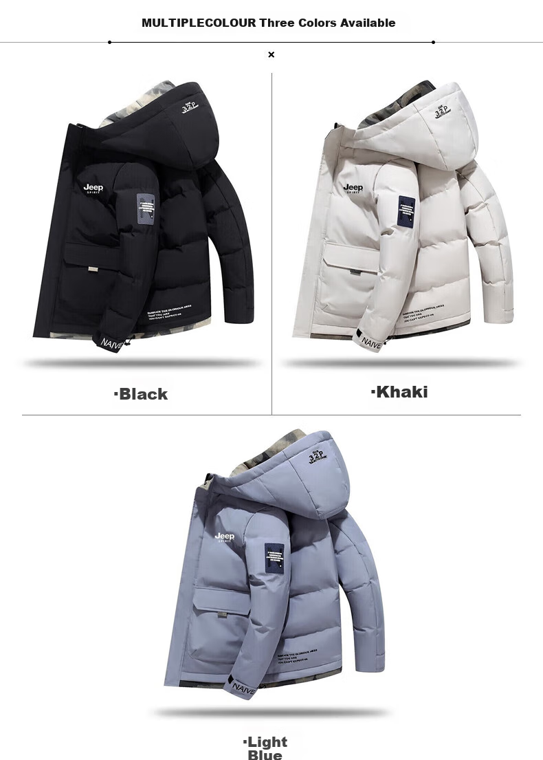 JEEP SPIRIT Men's Cotton Jacket, Autumn And Winter Thickened Coat, Puffer Jacket, Hooded Windproof Warm Casual Versatile Cotton Clothing 7