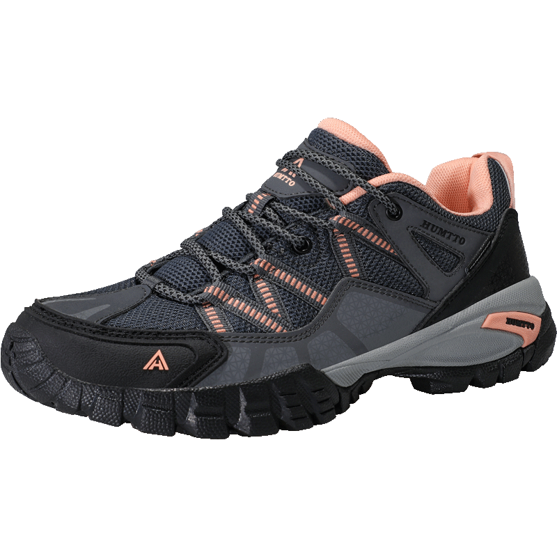 HUMTTO Non-Slip Hiking Shoes, All-Season Mesh Breathable Casual Women's Shoes, Outdoor Mountaineering Shoes, Dark Gray/light Pink, Size 36