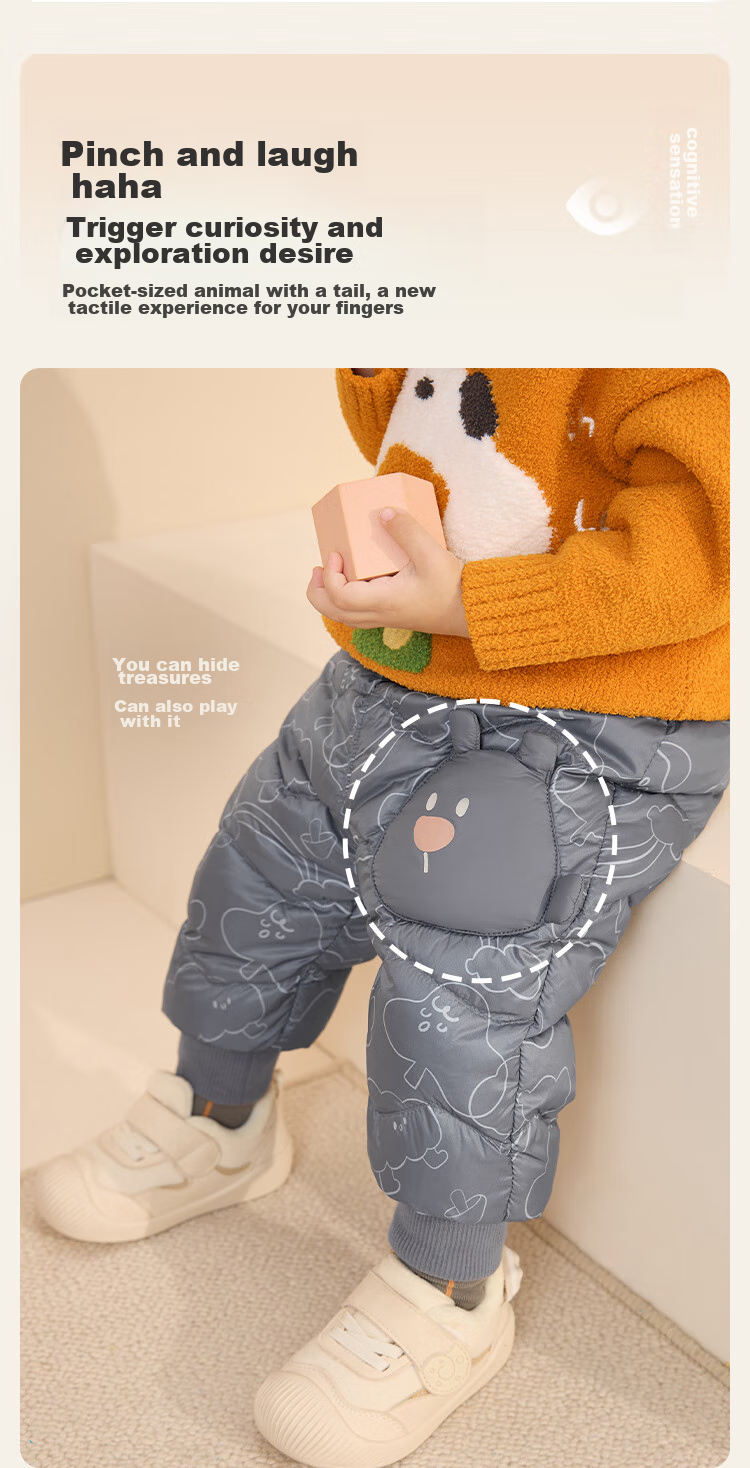 BALABALA Baby down Pants, High-Waist Tummy Protection Long Pants for Boys And Girls, Winter Wear 2025 New Style Warm Fashionable Joggers 4