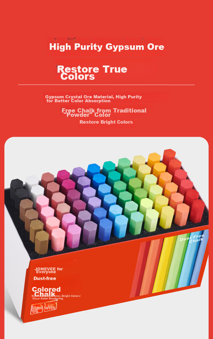 JONEVEE Colored Chalk for Bulletin Board, 24 Colors, 48 Pieces/box, Vibrant Colors, Non-Dusting And Non-Toxic, for Children's Drawing, Teaching, And Teachers' Use, Not Water-Soluble ZWCK-6482 3