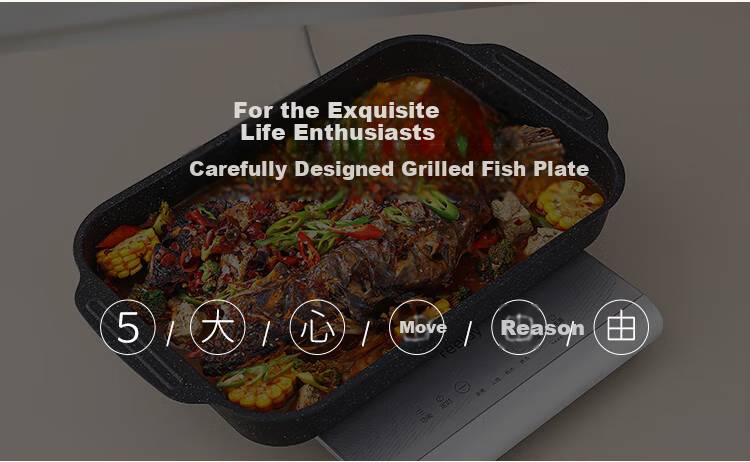 Vnash Deep Square Fish Grilling Plate, Steaming And Baking Fish Pan, Snack Plate, Barbecue Grill, 40cm, Carbon Steel 1