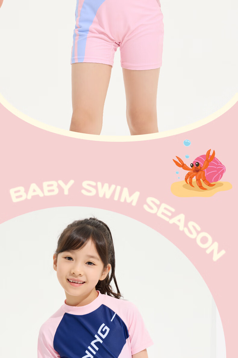 Li-Ning Children's Swimsuit, One-Piece Surfing Suit for Girls, Comfortable Quick-Dry Swimwear for Beach And Hot Springs, Style 007, Blue-Pink, Size 140 13