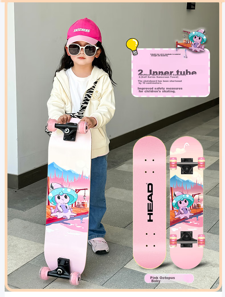 HEAD Children's Skateboard for Beginners, Four-Wheel Light-Up Double-Warped Skateboard for Boys And Girls Aged 3-9, Professional Entry-Level Skateboard, Magic Planet 8