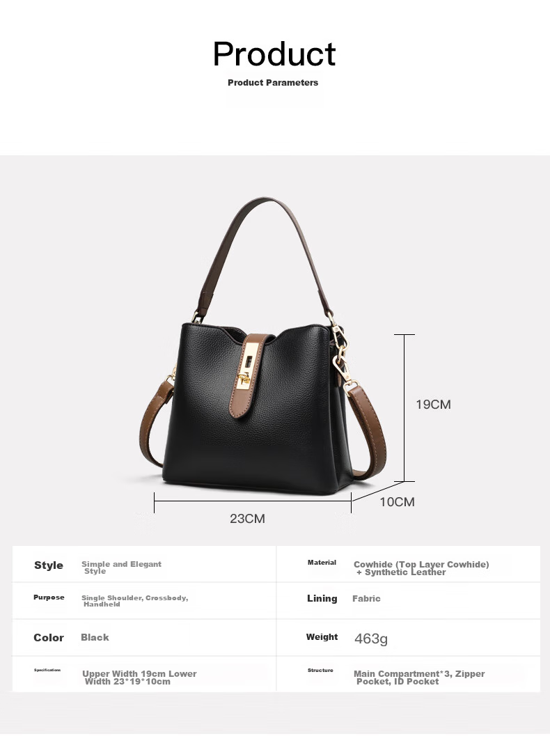 Viney Women's Handbag, Cowhide Crossbody Bucket Bag, Luxury Brand Shoulder Bag, Practical Birthday And Mother's Day Gift for Mom 14