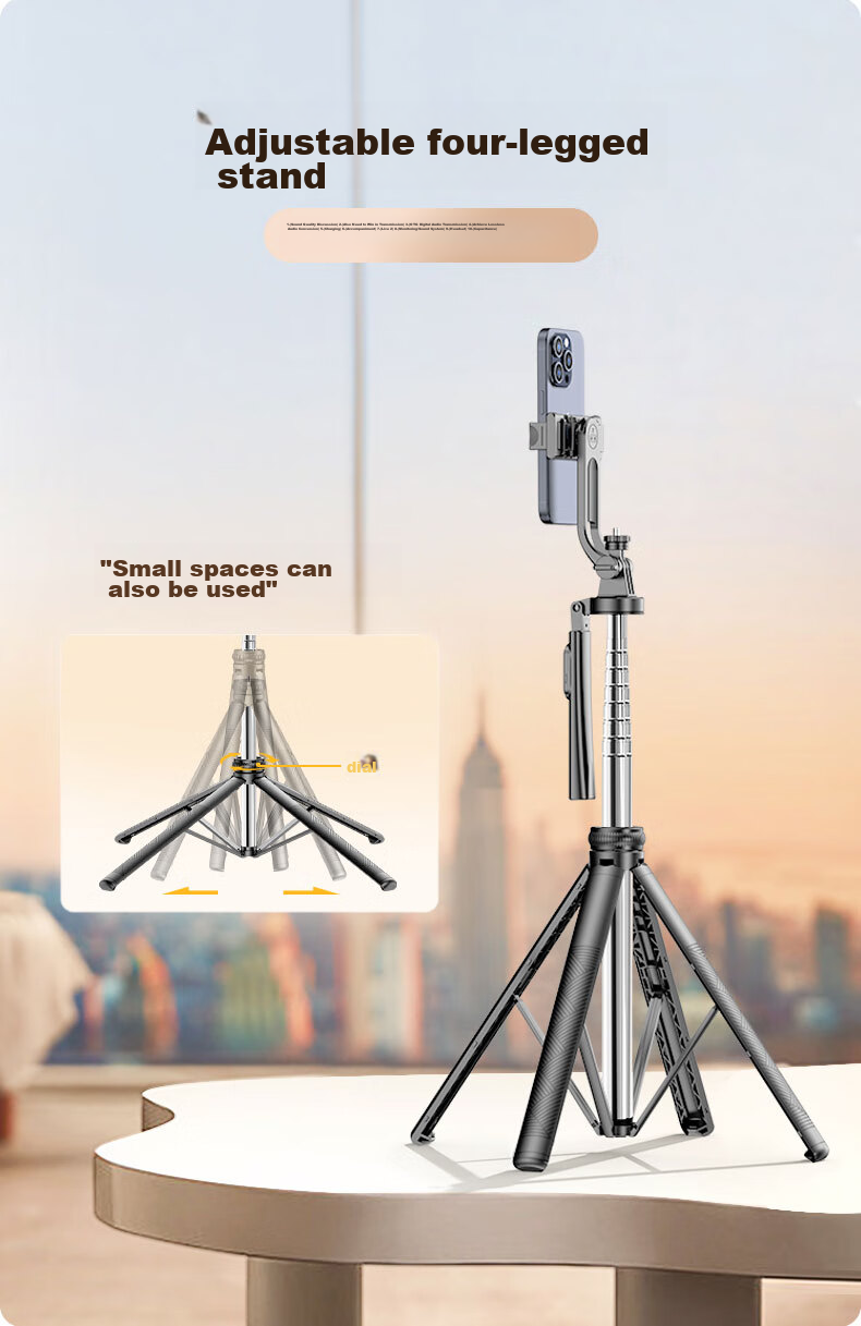 SelfieShow [Newly Upgraded Ultra-Stable 1.8-Meter Four-Legged Stand] Selfie Stick, Floor-Standing Anti-Shake, 360° Rotation, Multifunctional Outdoor Live Streaming Selfie Vlog Tool, Suitable for DJI Pocket 3 4