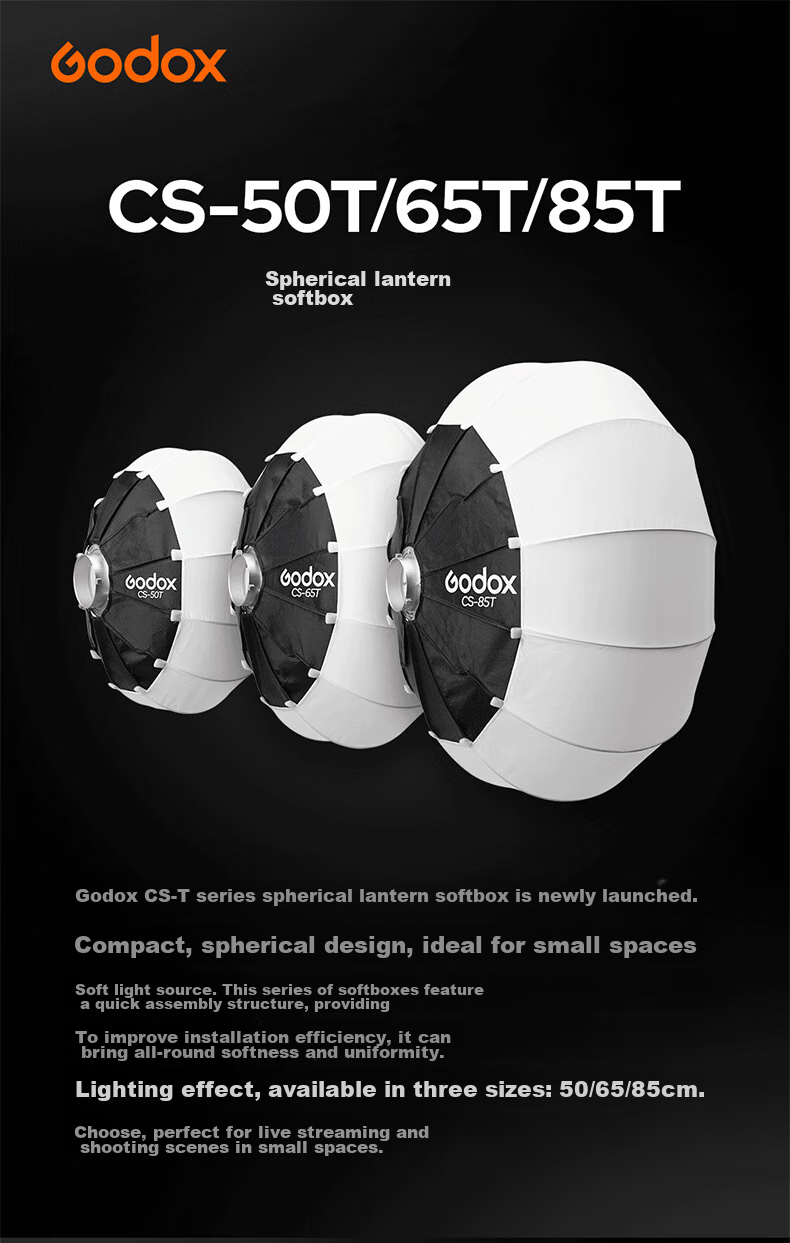 Godox Portable Softbox Light, 65cm Quick-Install Diffusion Dome, for Photography And Live Streaming, Foldable And Collapsible, Spherical Soft Light Box 1