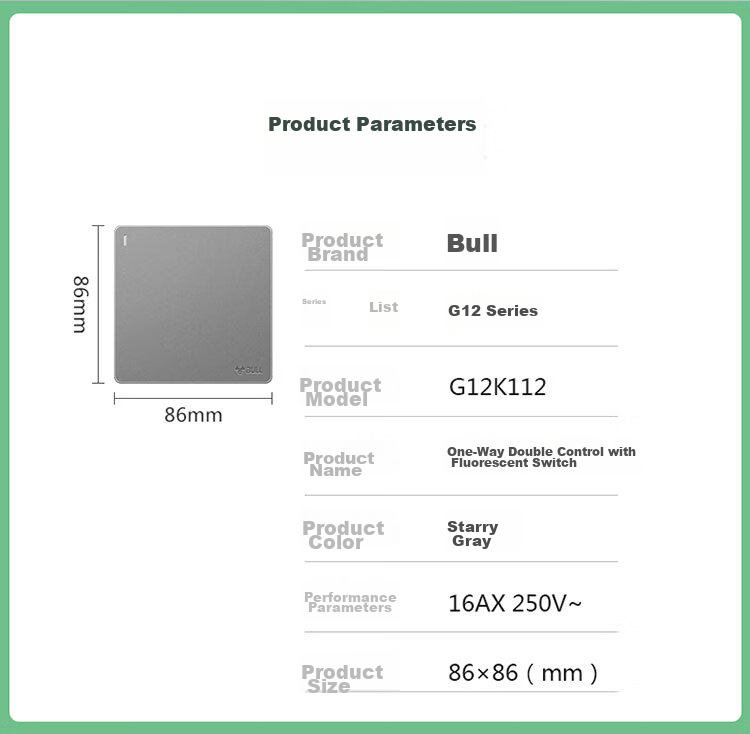 BULL Switch Socket G12 Series, Single Pole Double Throw Switch, Wall Large Panel G12K112, Space Gray, Concealed Installatio 19