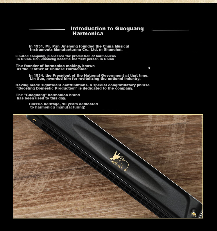 Guoguang 24-Hole Polyphonic C Key Professional Zodiac Harmonica - Rabbit (Imported Reeds, with Playing Instructions) Athens Black 3