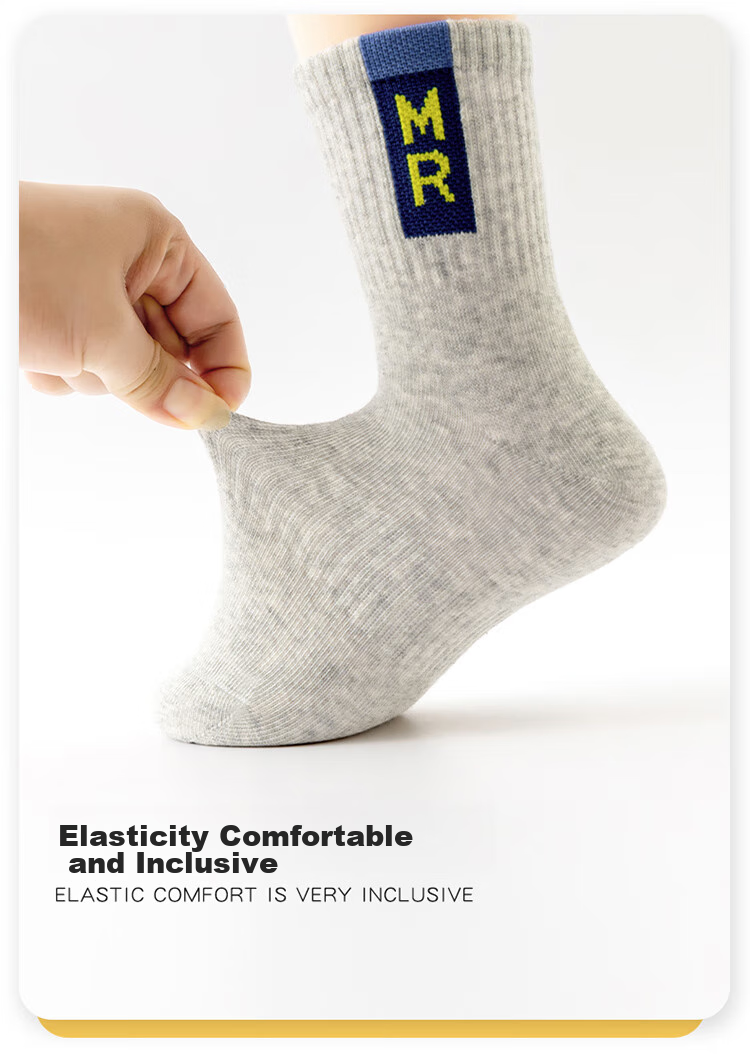 MiiOW Children's Socks, Boys' Cotton Mid-Calf Socks, Boys' Baby Letter Sports Trendy Socks, Mixed Colors, Size L 14