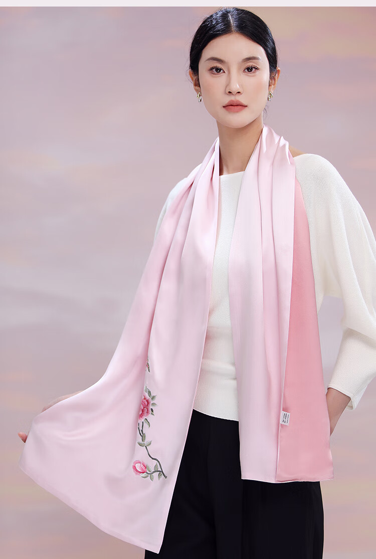 Hangsilu Suzhou Embroidery Silk Scarf for Women, Neck Protection Mulberry Silk Shawl, Birthday Gift for Wife Or Mother, High-End Practical Present 4
