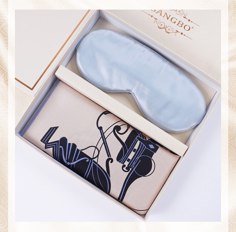 SANGBO Double-Sided Silk Scarf Eye Mask Gift Box for Women, Birthday Present for Leaders, Mothers, Elders, Girlfriends, Classical Carriage Desig 9