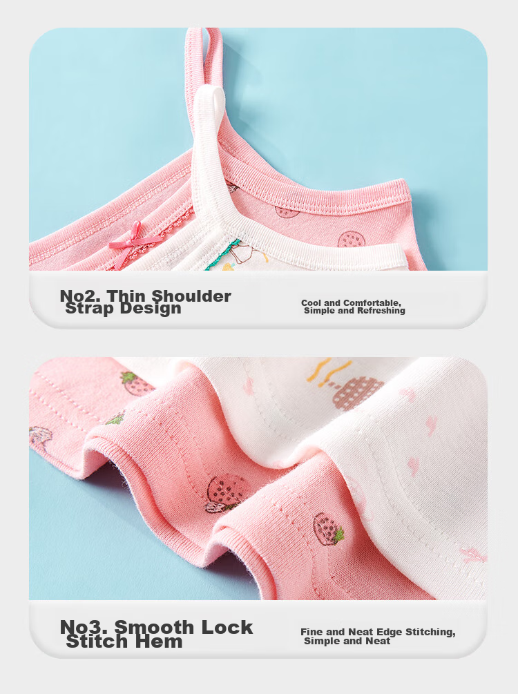 LangSha Children's Tank Tops, Girls' Summer Thin Cotton Undershirts, Camisoles for Young Girls, 2-Piece Set, Strawberry Girl Design, Size 110 8