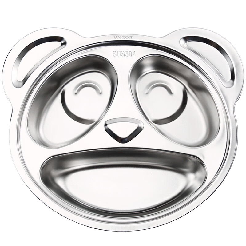 MAXCOOK 304 Stainless Steel Meal Tray Lunch Box Bowl, Thickened Children's Compartmented Plate Cartoon, 3-Compartment Giant Panda MCFT090