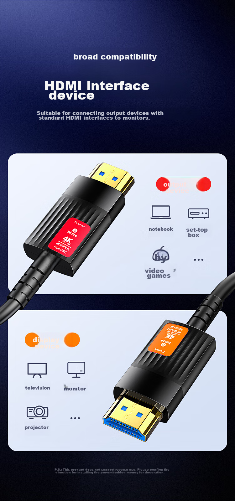 BIAZE Fiber Optic HDMI Cable Version 2.0, 15 Meters, 4K High-Definition Cable for Computer, TV, Projector, Home Theater, 3D Video Cable for Engineering And Renovation Connection HX96 12