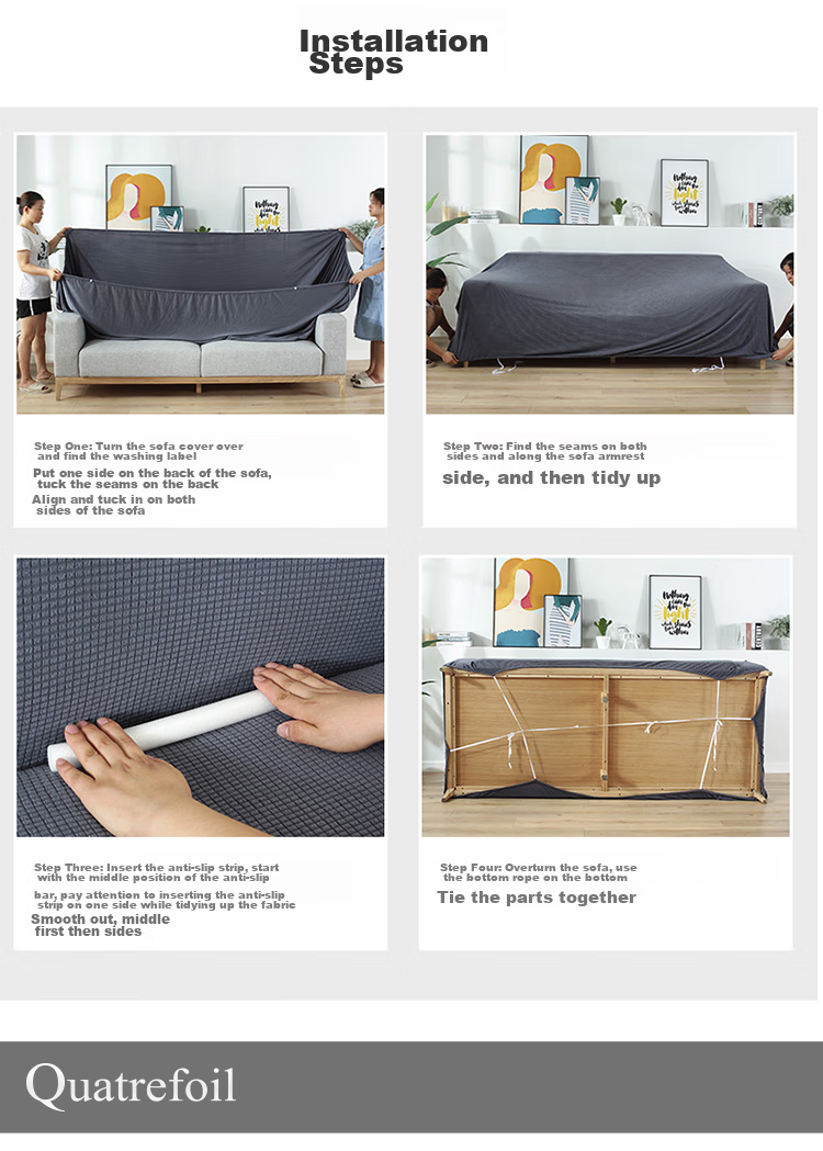 Quatrefoil Sofa Cover Elastic Full Coverage Sofa Slipcover Throw, Deep Space Gray, Suitable for Three-Seater 190-230cm 11